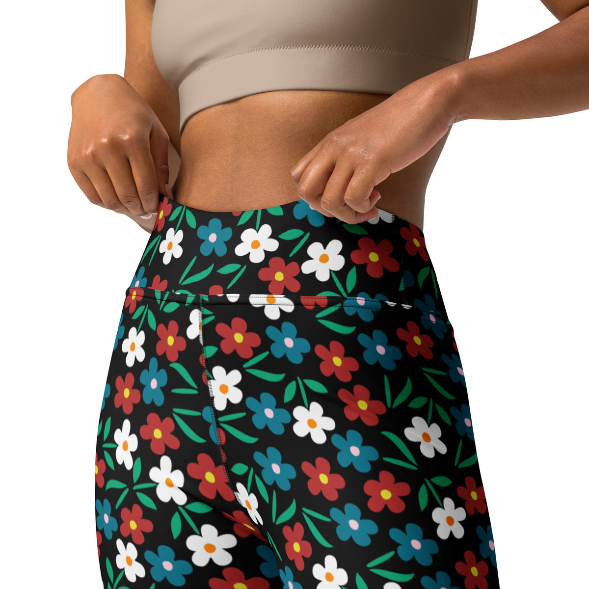 Women's Black Floral Buttery Soft Yoga Leggings - Quick Drying, High Waisted Comfort