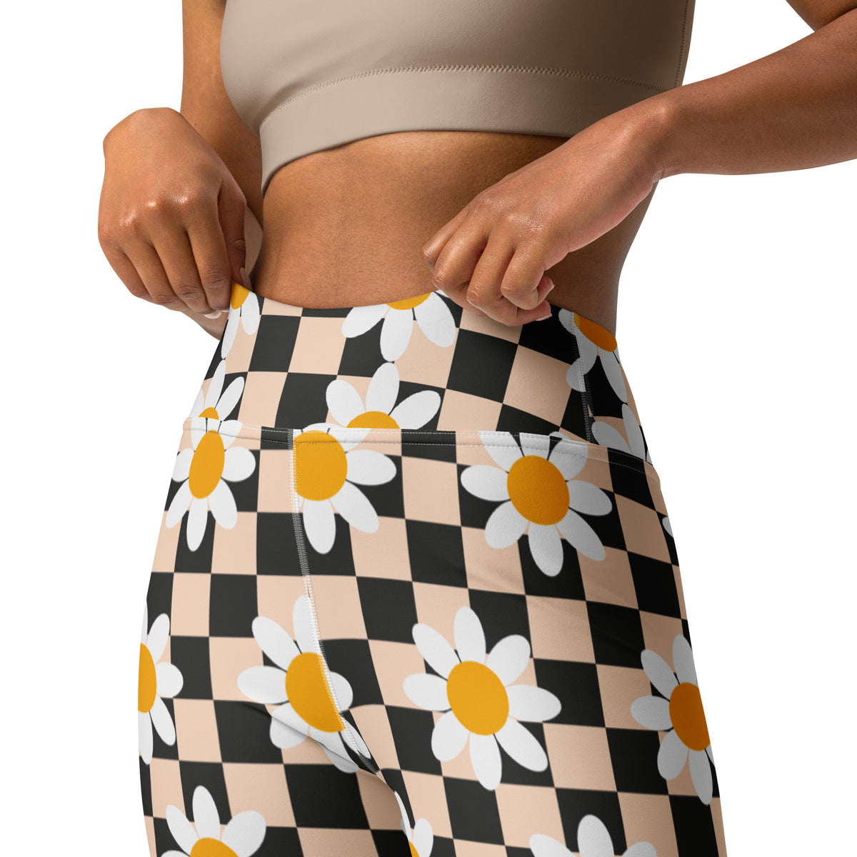 Women's Daisy Checkered Buttery Soft Yoga Leggings - Quick Drying, High Waisted Comfort