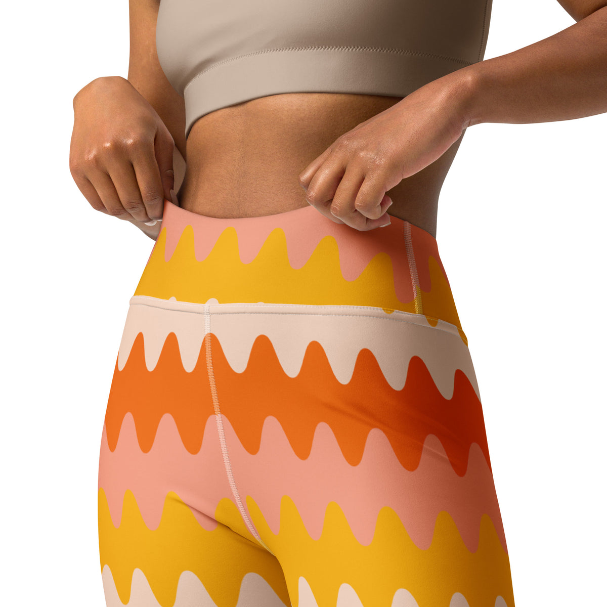 Women's Orange Wavy Stripe Buttery Soft Yoga Leggings - Quick Drying, High Waisted Comfort