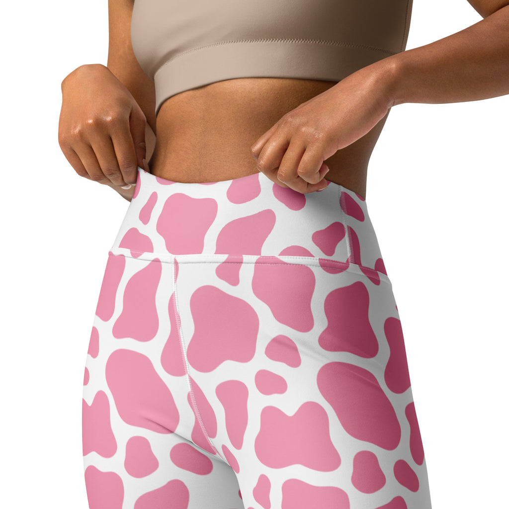 Women's Pink Cow Print Buttery Soft Yoga Leggings - Quick Drying, High Waisted Comfort