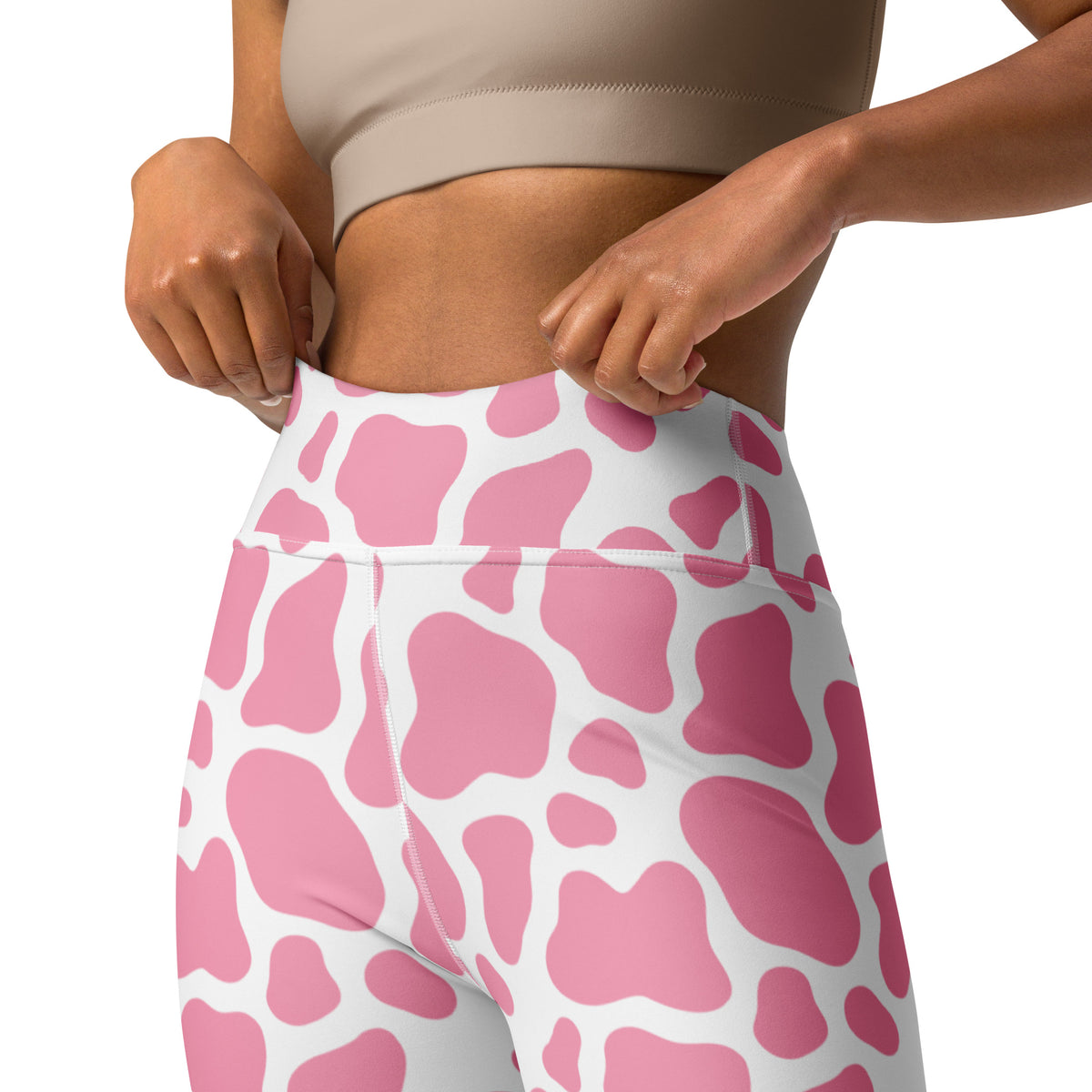 Women's Pink Cow Print Buttery Soft Yoga Leggings - Quick Drying, High Waisted Comfort