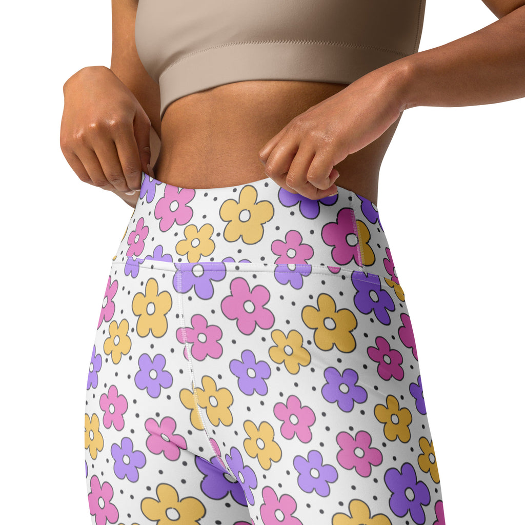 Women's Pink Purple Yellow Floral Buttery Soft Yoga Leggings - Quick Drying, High Waisted Comfort