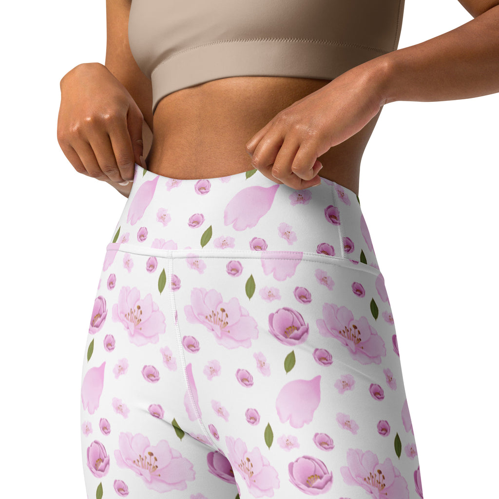 Women's Pink Watercolor Floral Buttery Soft Yoga Leggings - Quick Drying, High Waisted Comfort