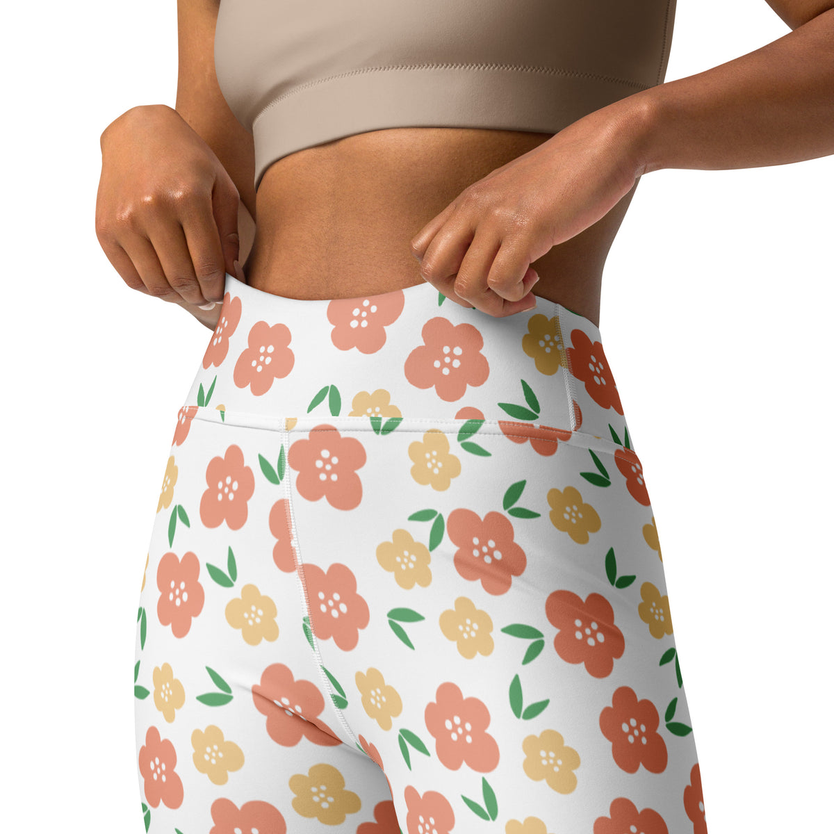 Women's Orange Floral Buttery Soft Yoga Leggings - Quick Drying, High Waisted Comfort