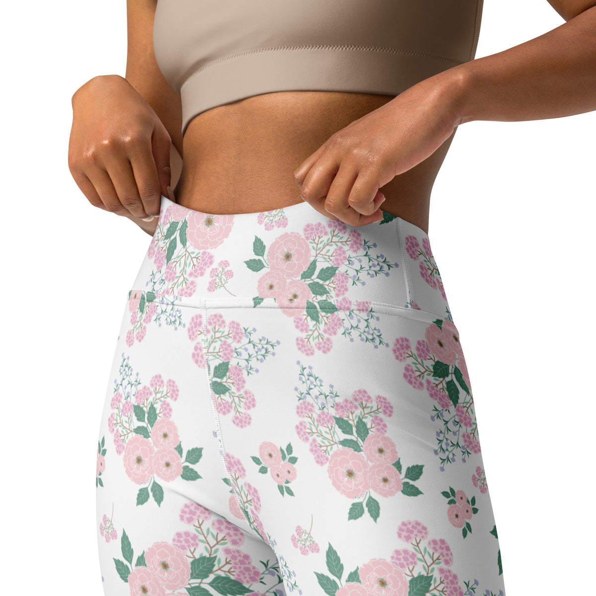 Women's Pink Rose Floral Buttery Soft Yoga Leggings - Quick Drying, High Waisted Comfort