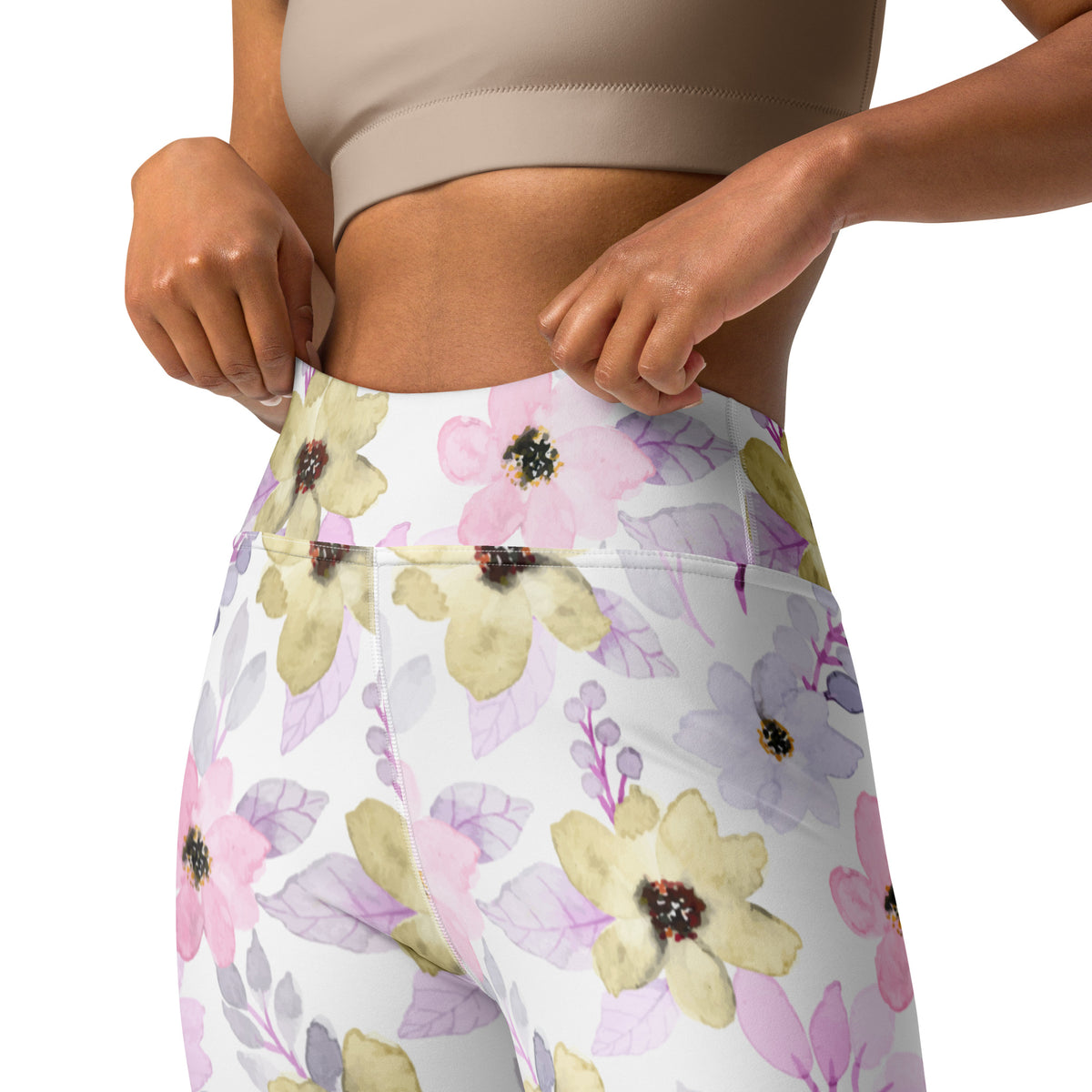 Women's Colorful Watercolor Floral Buttery Soft Yoga Leggings - Quick Drying, High Waisted Comfort