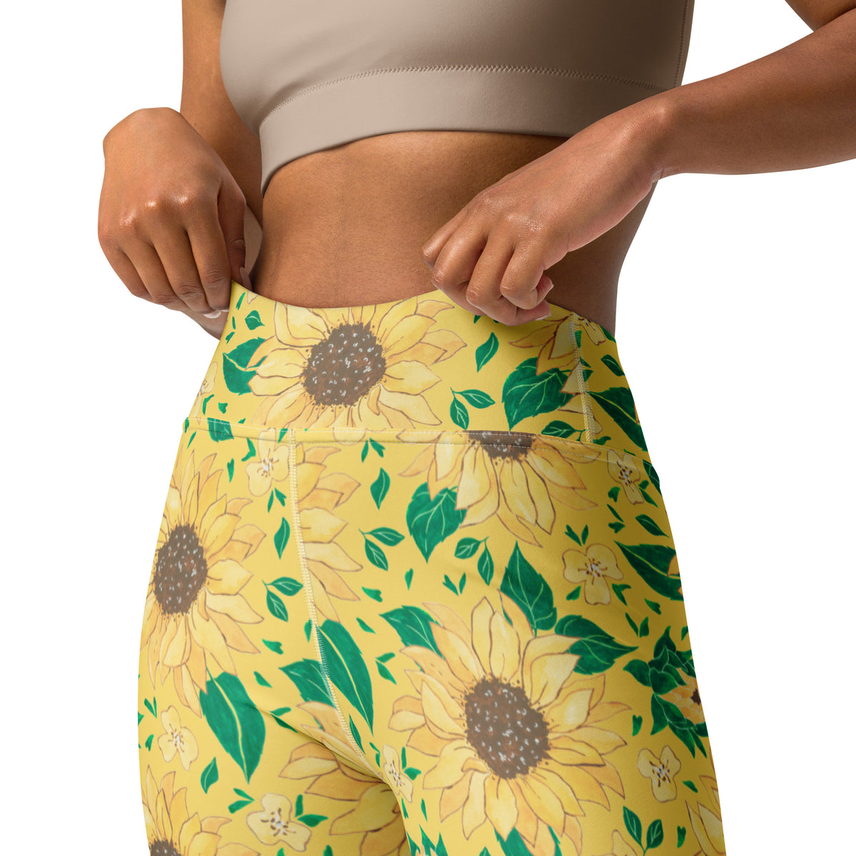 Women's Watercolor Sunflower Buttery Soft Yoga Leggings - Quick Drying, High Waisted Comfort