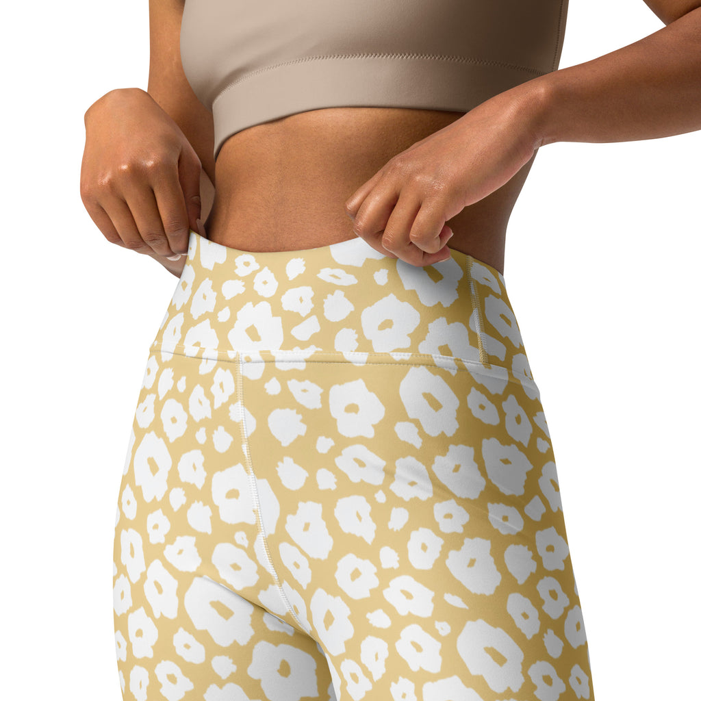 Women's Beige Leopard Print Buttery Soft Yoga Leggings - Quick Drying, High Waisted Comfort