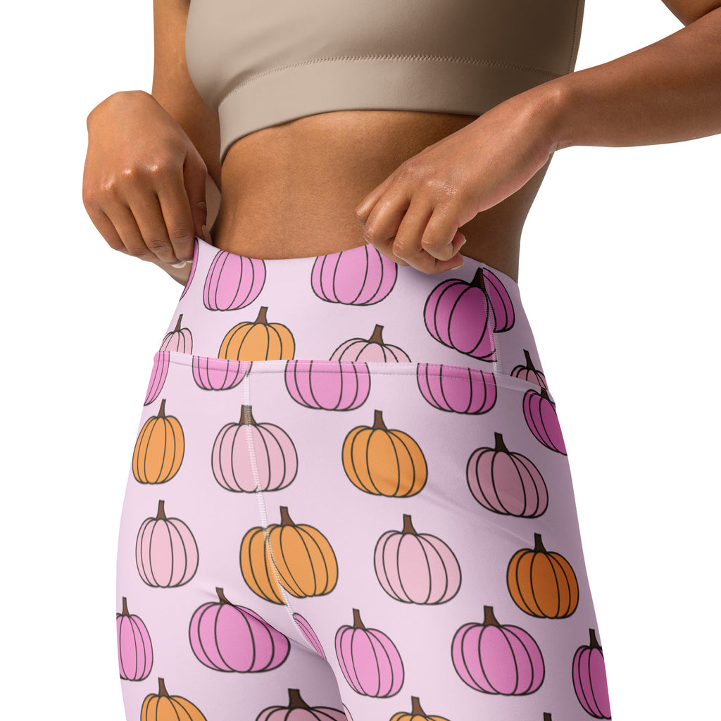 Women's Pink Pumpkin Patch Buttery Soft Yoga Leggings - Quick Drying, High Waisted Comfort