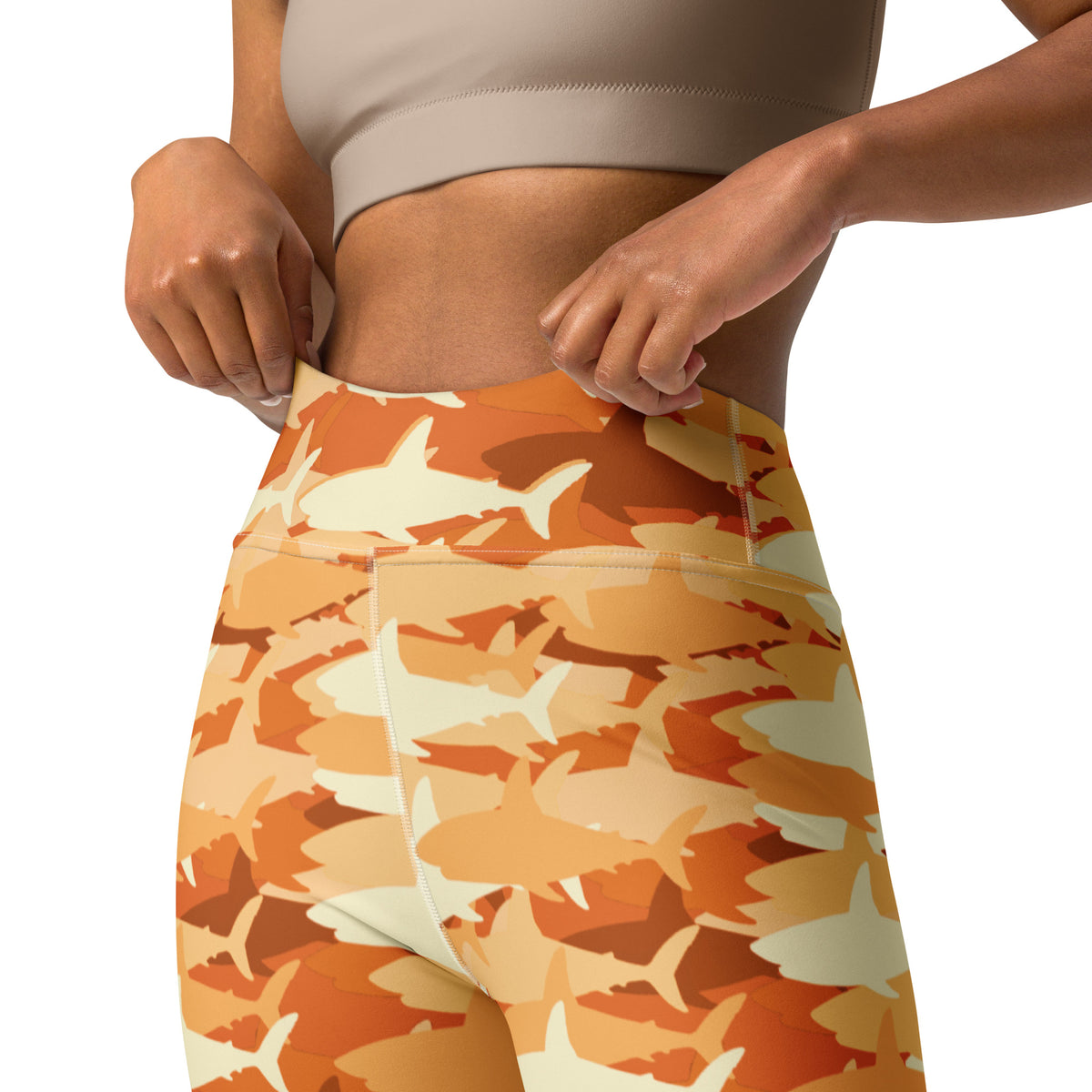 Women's Orange Shark Camouflage Buttery Soft Yoga Leggings - Quick Drying, High Waisted Comfort