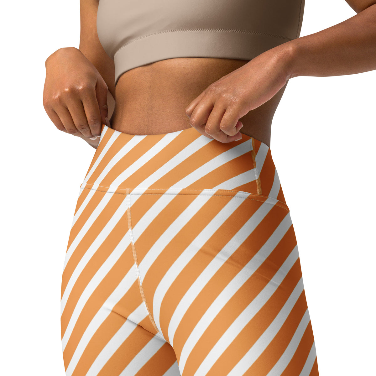 Women's Orange White Striped Halloween Buttery Soft Yoga Leggings - Quick Drying, High Waisted Comfort