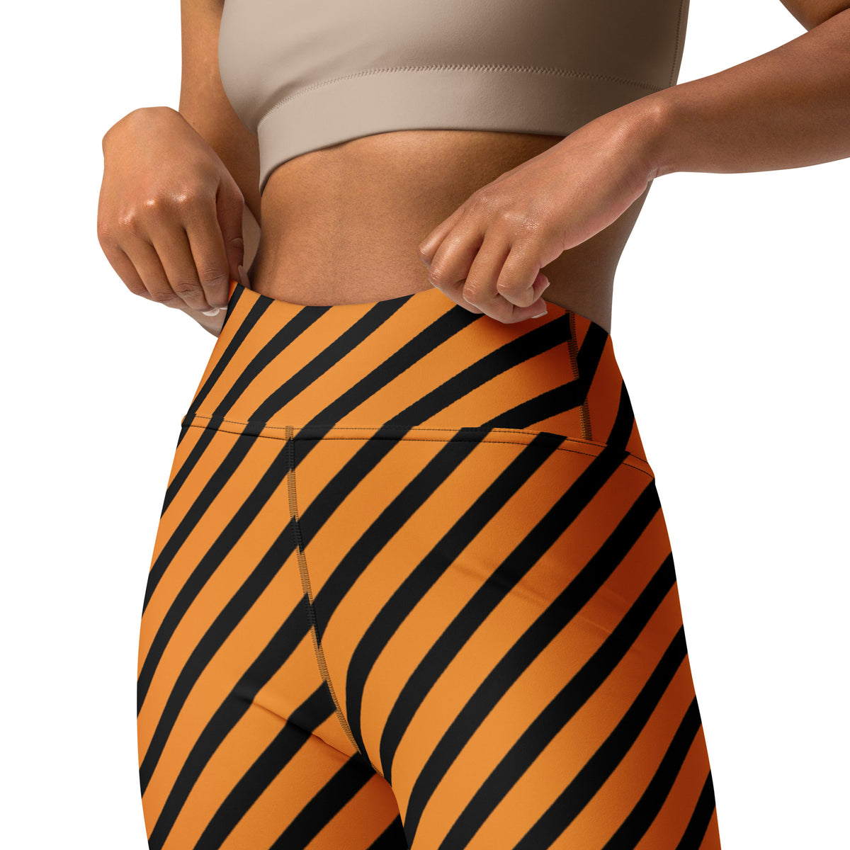 Women's Orange Black Striped Halloween Buttery Soft Yoga Leggings - Quick Drying, High Waisted Comfort