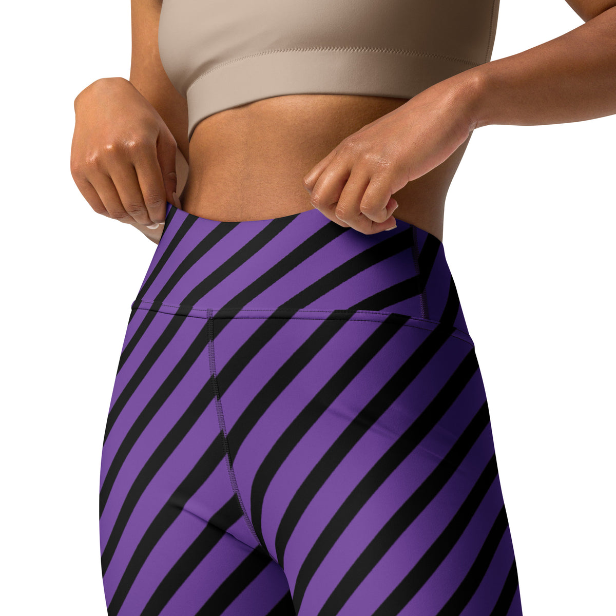 Women's Purple Black Striped Halloween Buttery Soft Yoga Leggings - Quick Drying, High Waisted Comfort