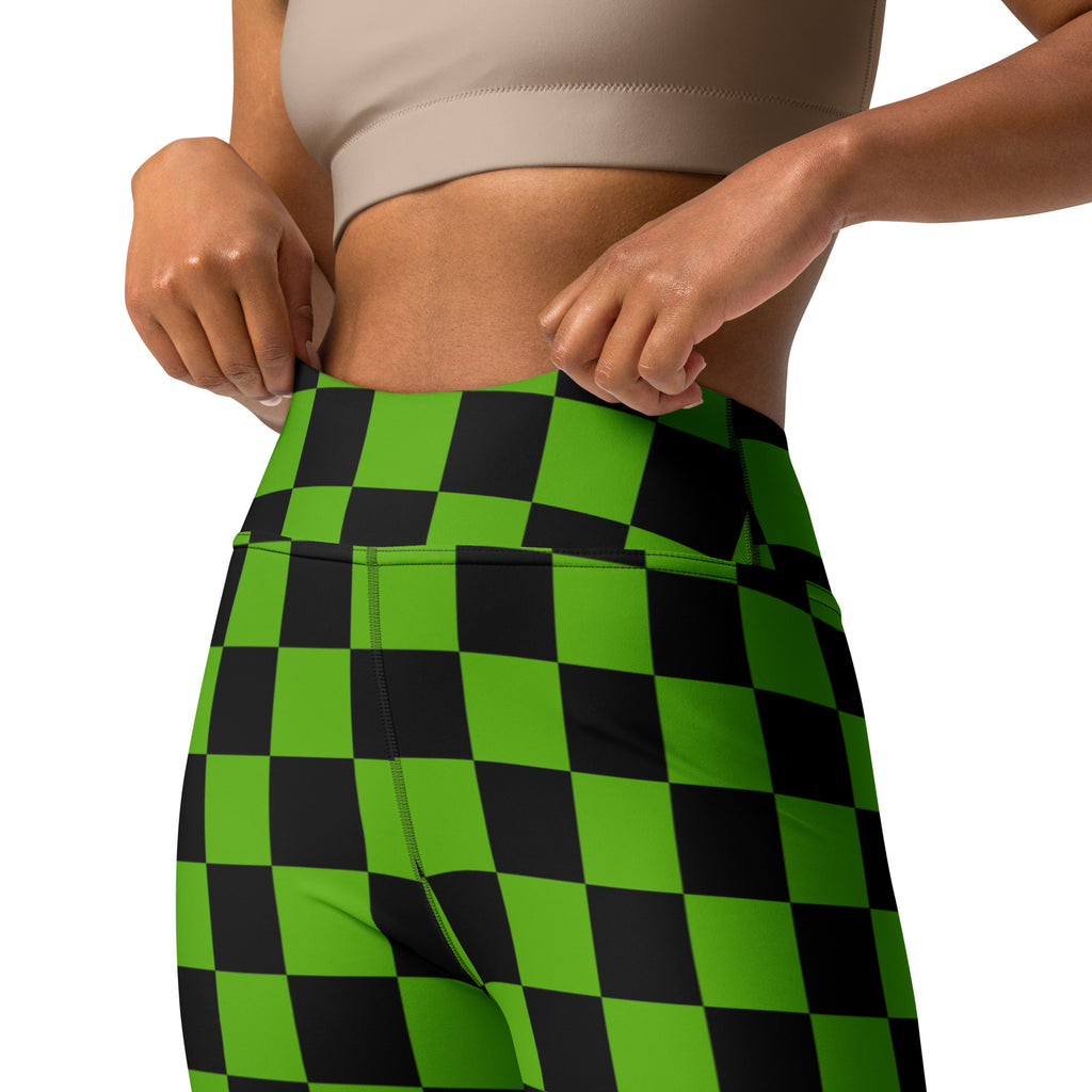 Women's Green & Black Checkered Halloween Buttery Soft Yoga Leggings - Quick Drying, High Waisted Comfort