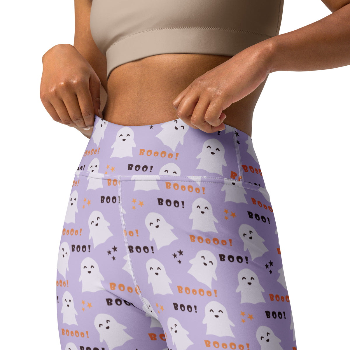 Women's Purple Ghost Halloween Buttery Soft Yoga Leggings - Quick Drying, High Waisted Comfort