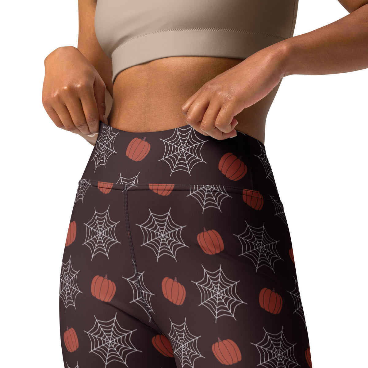 Women's Pumpkin Spider Web Halloween Buttery Soft Yoga Leggings - Quick Drying, High Waisted Comfort