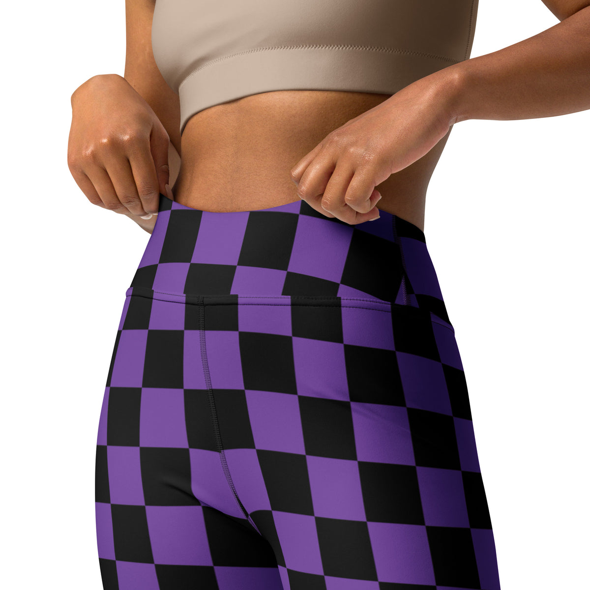 Women's Purple & Black Checkered Halloween Buttery Soft Yoga Leggings - Quick Drying, High Waisted Comfort