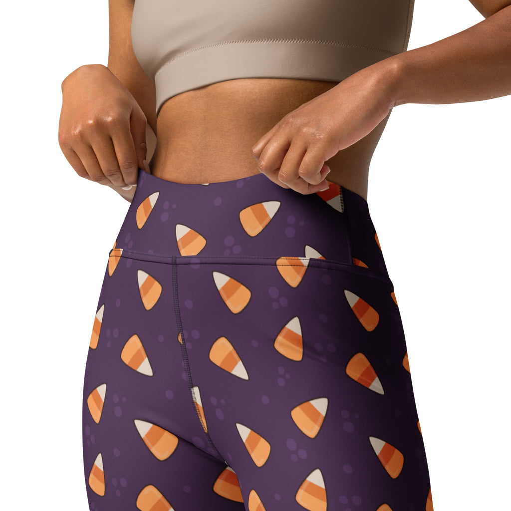 Women's Dark Purple Candy Corn Halloween Buttery Soft Yoga Leggings - Quick Drying, High Waisted Comfort