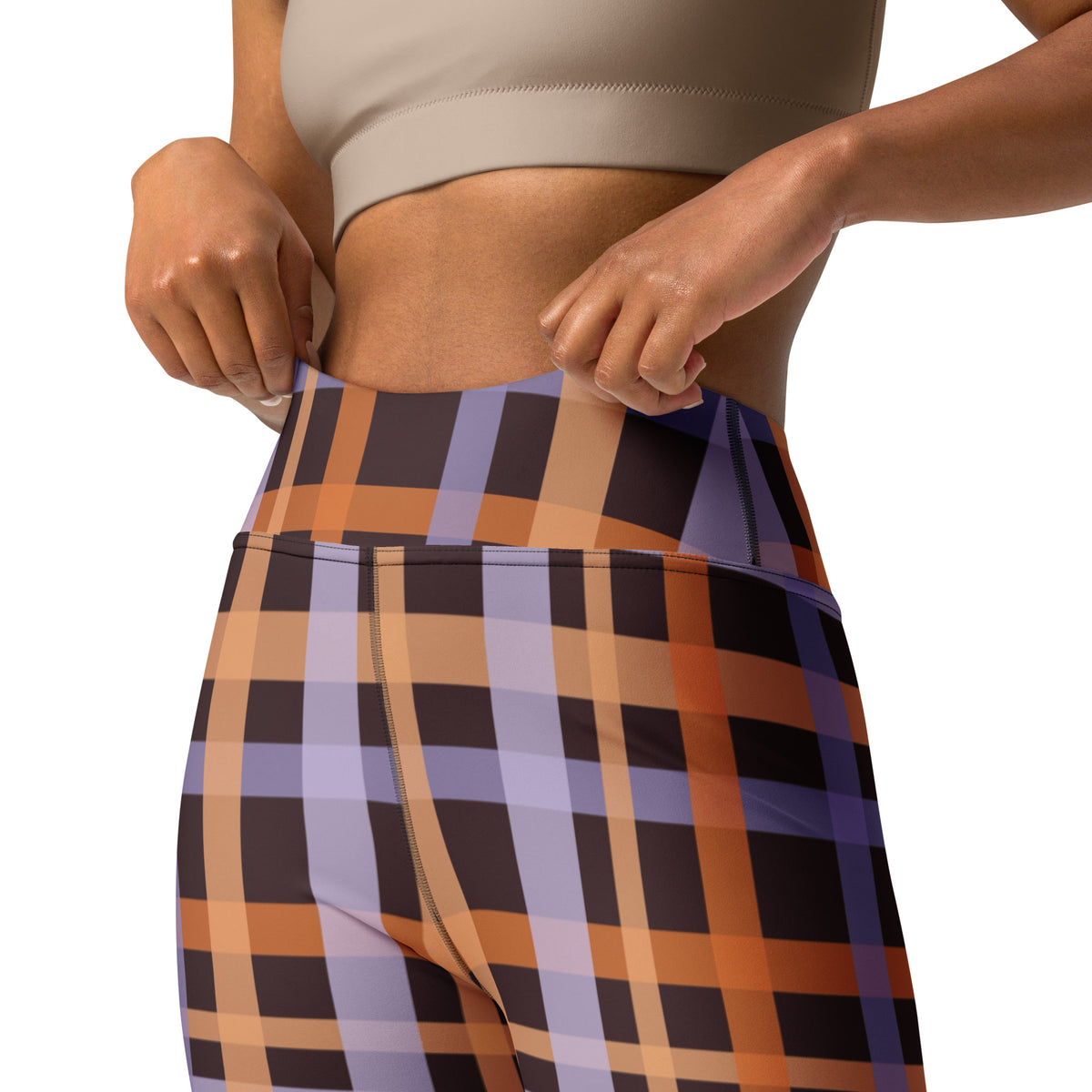 Women's Orange & Purple Plaid Halloween Buttery Soft Yoga Leggings - Quick Drying, High Waisted Comfort