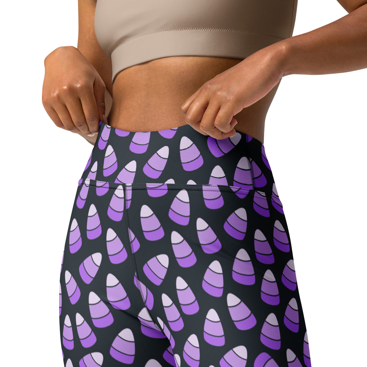 Women's Purple Candy Corn Halloween Buttery Soft Yoga Leggings - Quick Drying, High Waisted Comfort