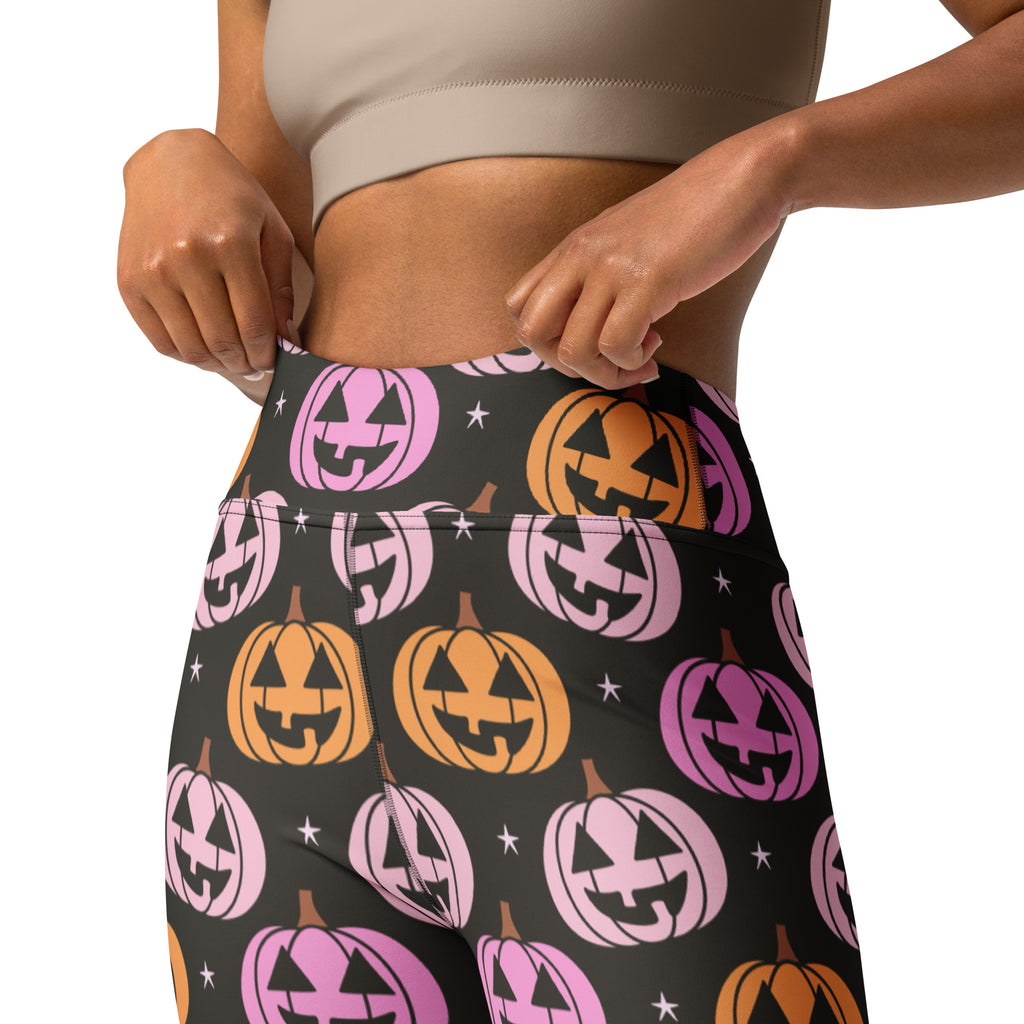 Women's Pink & Orange Pumpkin Halloween Buttery Soft Yoga Leggings - Quick Drying, High Waisted Comfort