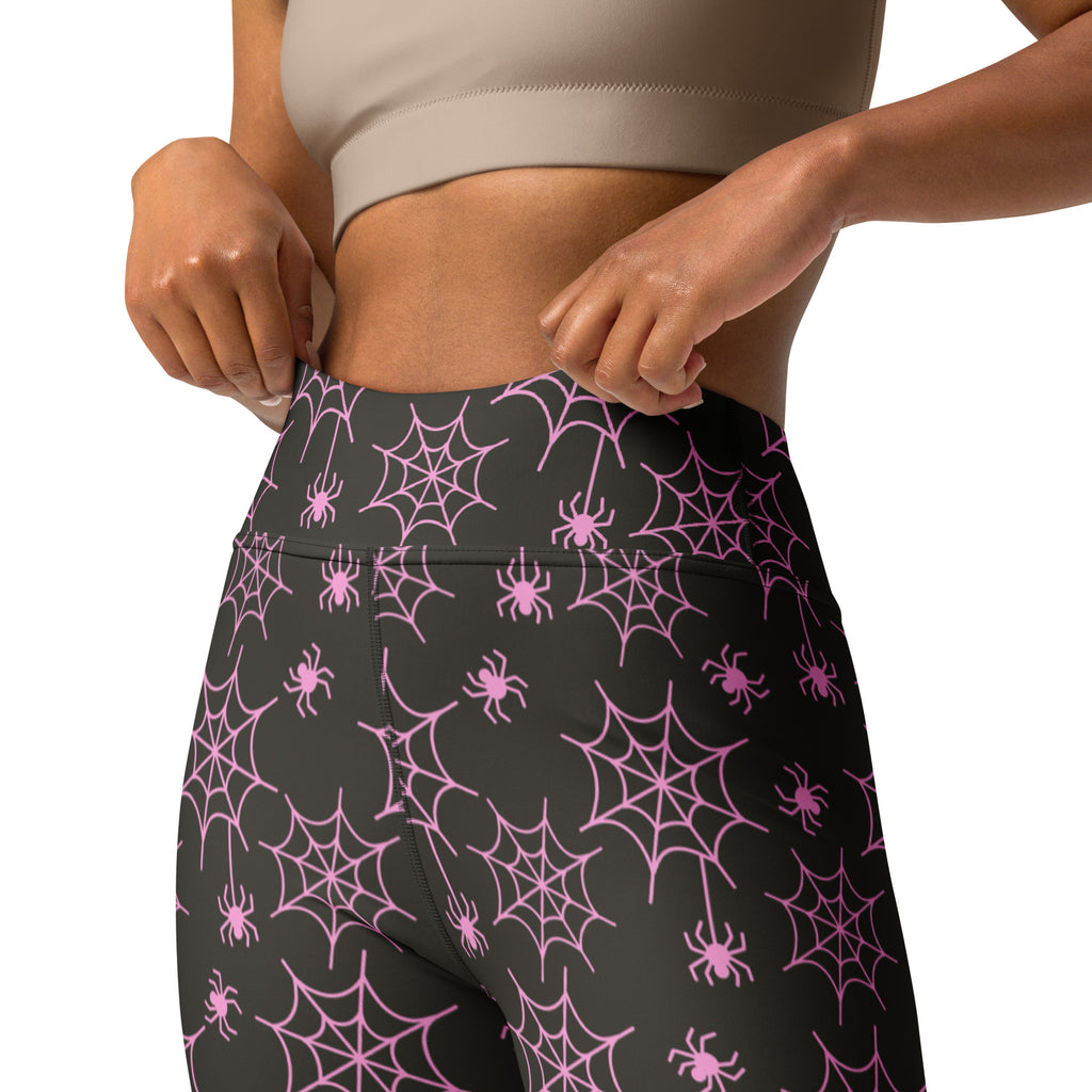 Women's Pink Spider Web Buttery Soft Yoga Leggings - Quick Drying, High Waisted Comfort