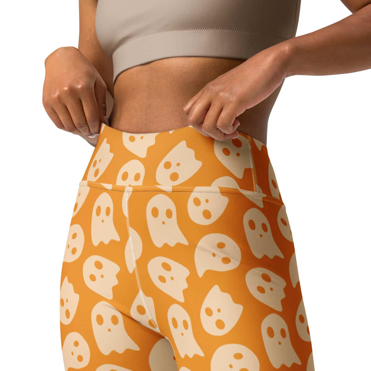 Women's Orange Ghost Halloween Buttery Soft Yoga Leggings - Quick Drying, High Waisted Comfort