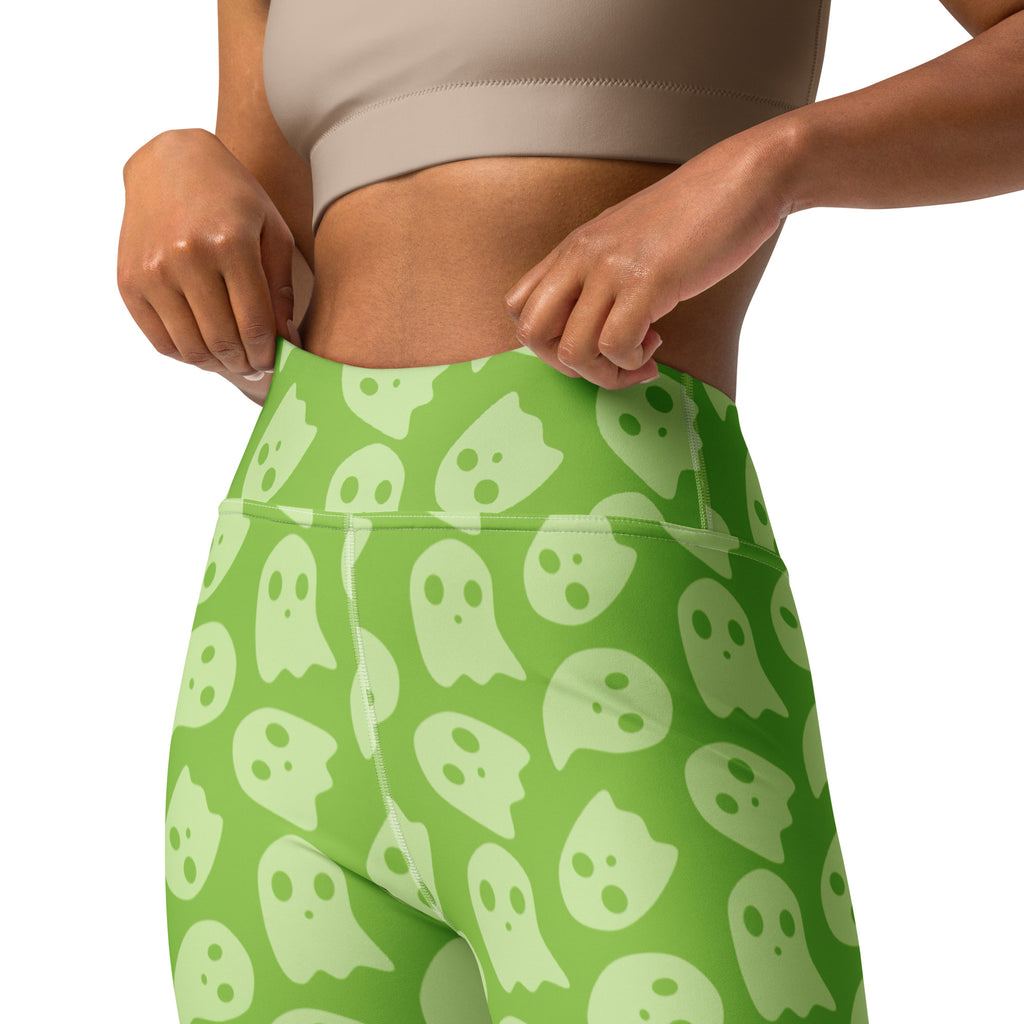 Women's Green Ghost Halloween Buttery Soft Yoga Leggings - Quick Drying, High Waisted Comfort