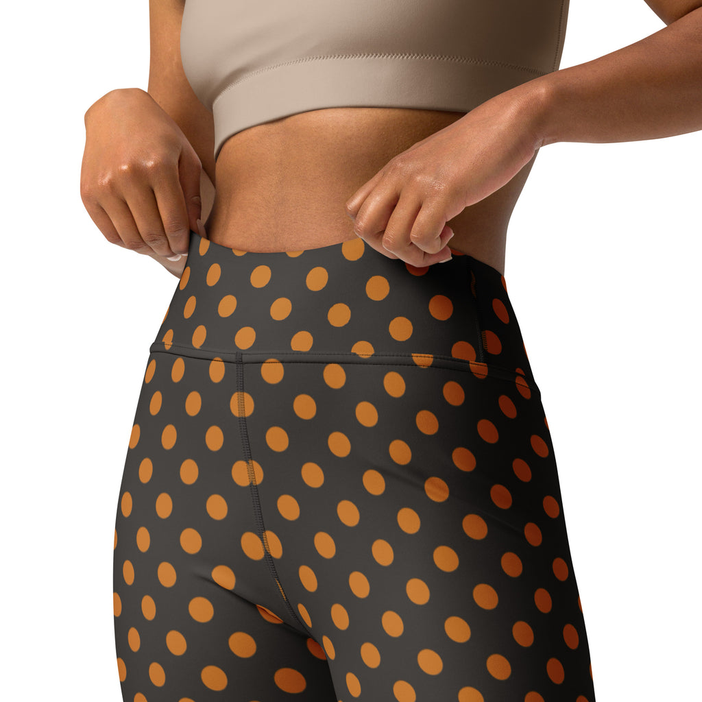 Women's Dark Orange Polka Dot Buttery Soft Yoga Leggings - Quick Drying, High Waisted Comfort