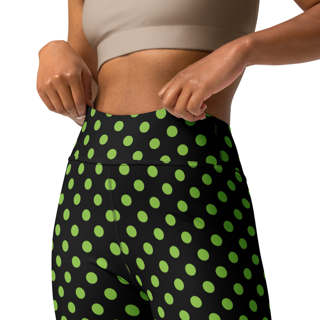 Women's Green Polka Dot Buttery Soft Yoga Leggings - Quick Drying, High Waisted Comfort
