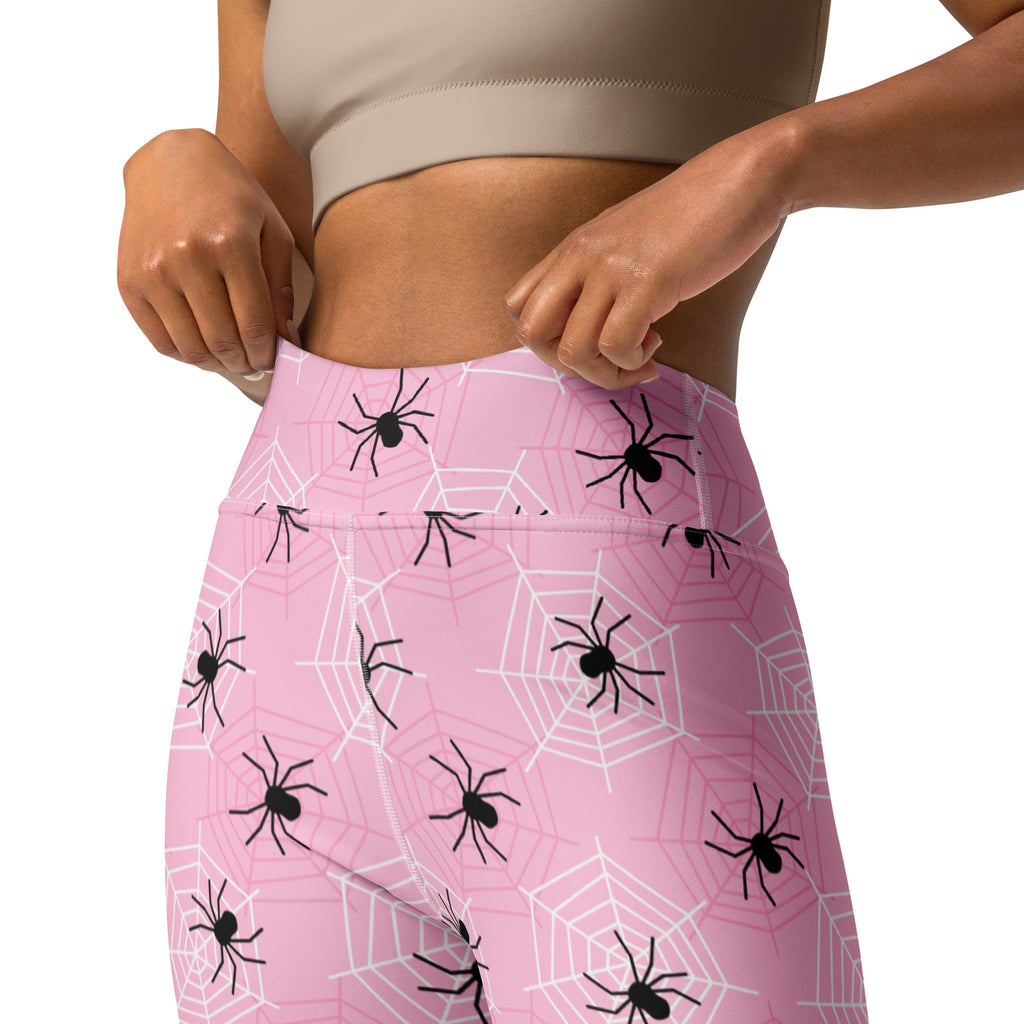 Women's Pink Spider Halloween Buttery Soft Yoga Leggings - Quick Drying, High Waisted Comfort