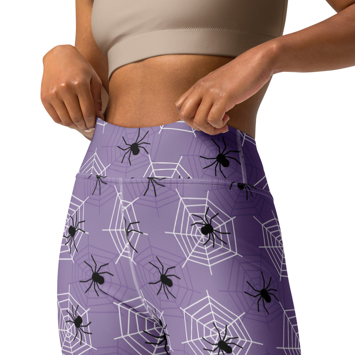Women's Dark Purple Spider Halloween Buttery Soft Yoga Leggings - Quick Drying, High Waisted Comfort