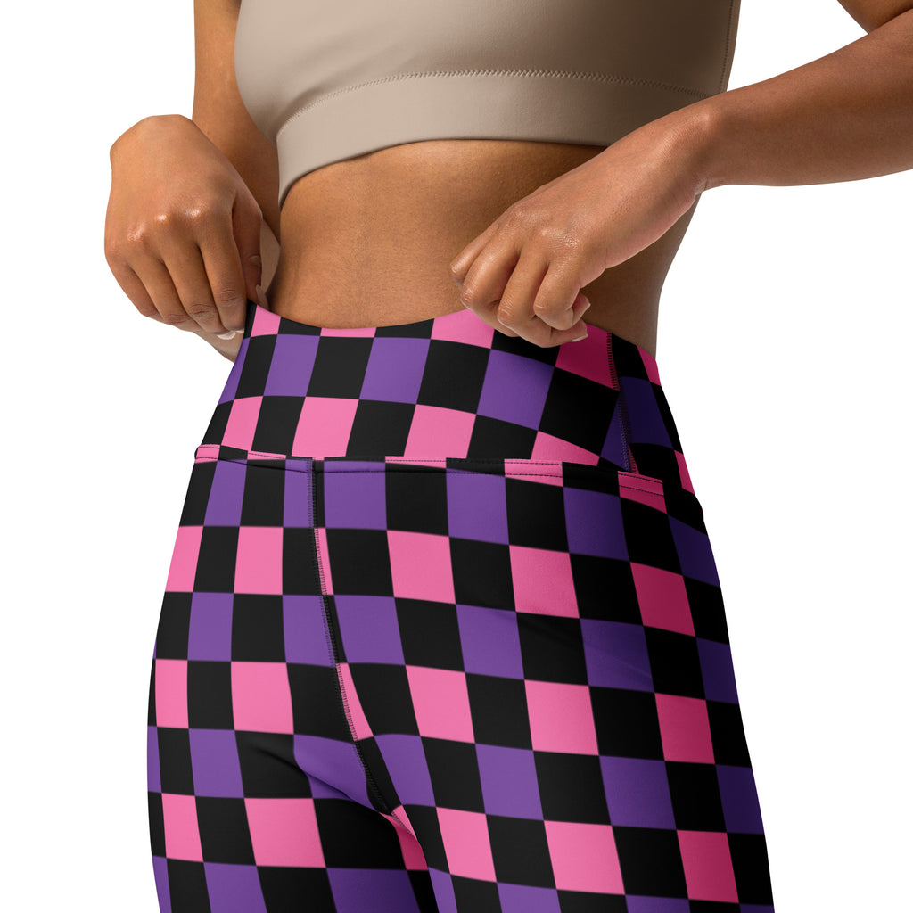 Women's Pink Purple Black Checkered Halloween Buttery Soft Yoga Leggings - Quick Drying, High Waisted Comfort