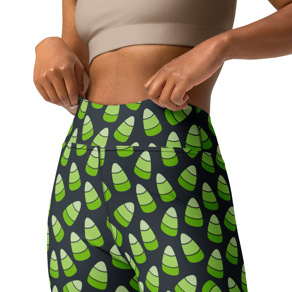 Women's Green Candy Corn Halloween Buttery Soft Yoga Leggings - Quick Drying, High Waisted Comfort