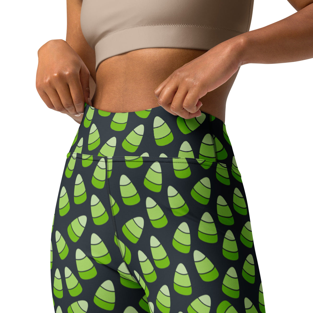 Women's Green Candy Corn Halloween Buttery Soft Yoga Leggings - Quick Drying, High Waisted Comfort