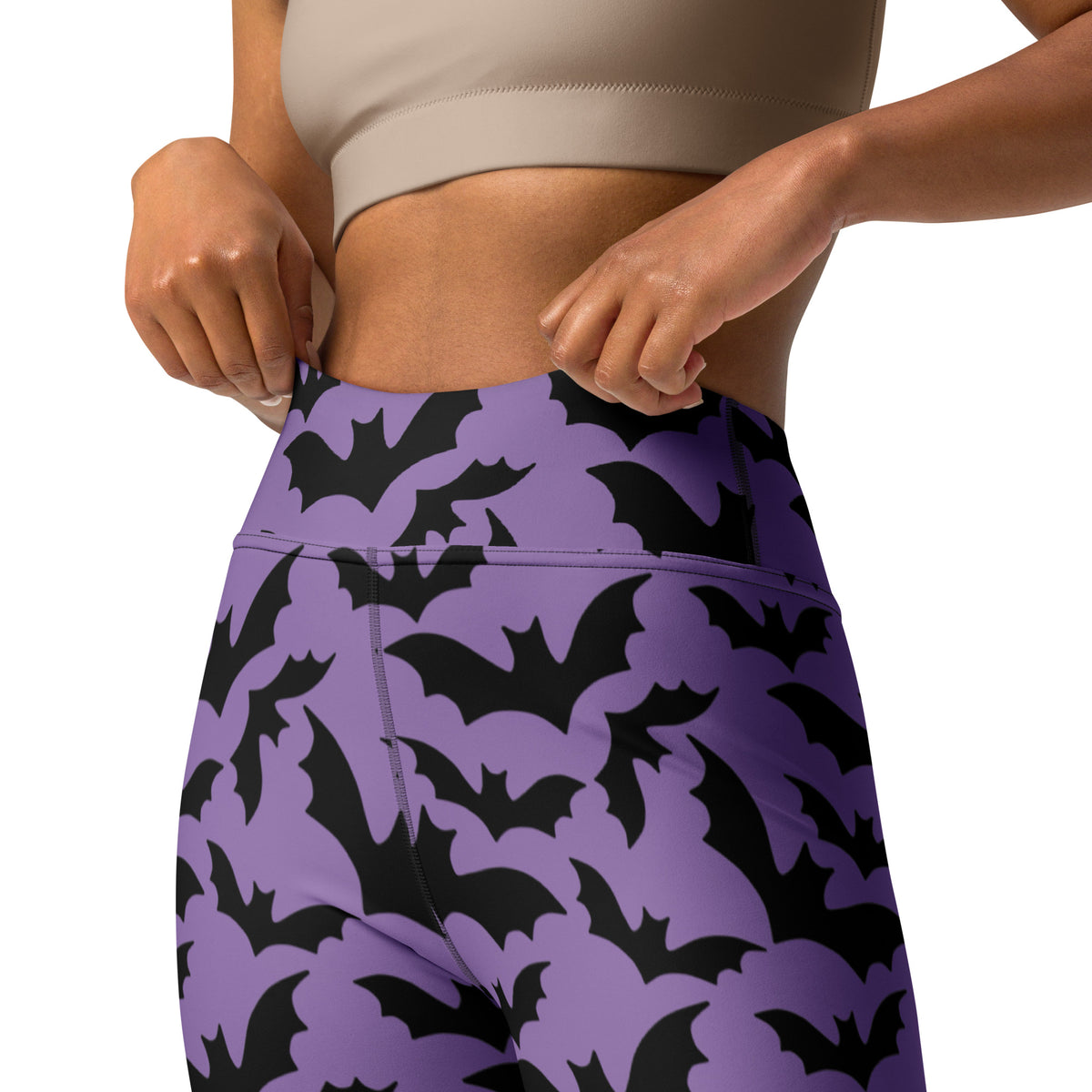 Women's Halloween Purple Bats Buttery Soft Yoga Leggings - Quick Drying, High Waisted Comfort