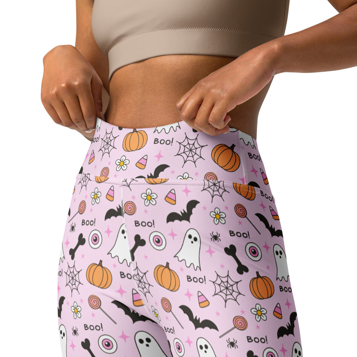 Women's Pink Cute Halloween Buttery Soft Yoga Leggings - Quick Drying, High Waisted Comfort
