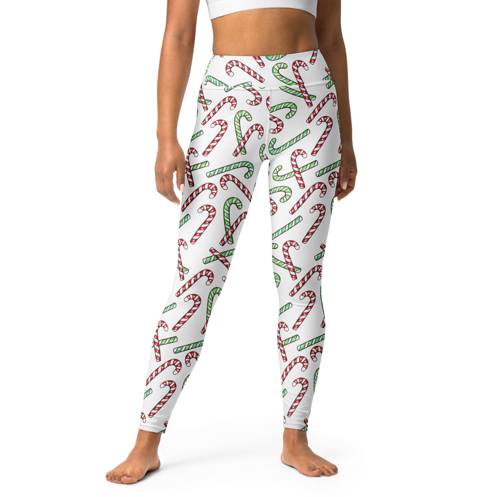 Women's Red & Green Candy Cane Christmas Buttery Soft Yoga Leggings