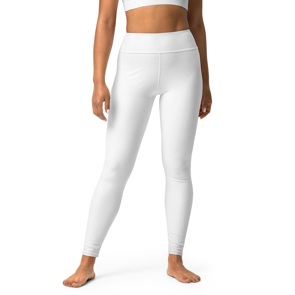 Women’s white buttery soft yoga leggings in smooth high-waisted design with a form-fitting silhouette