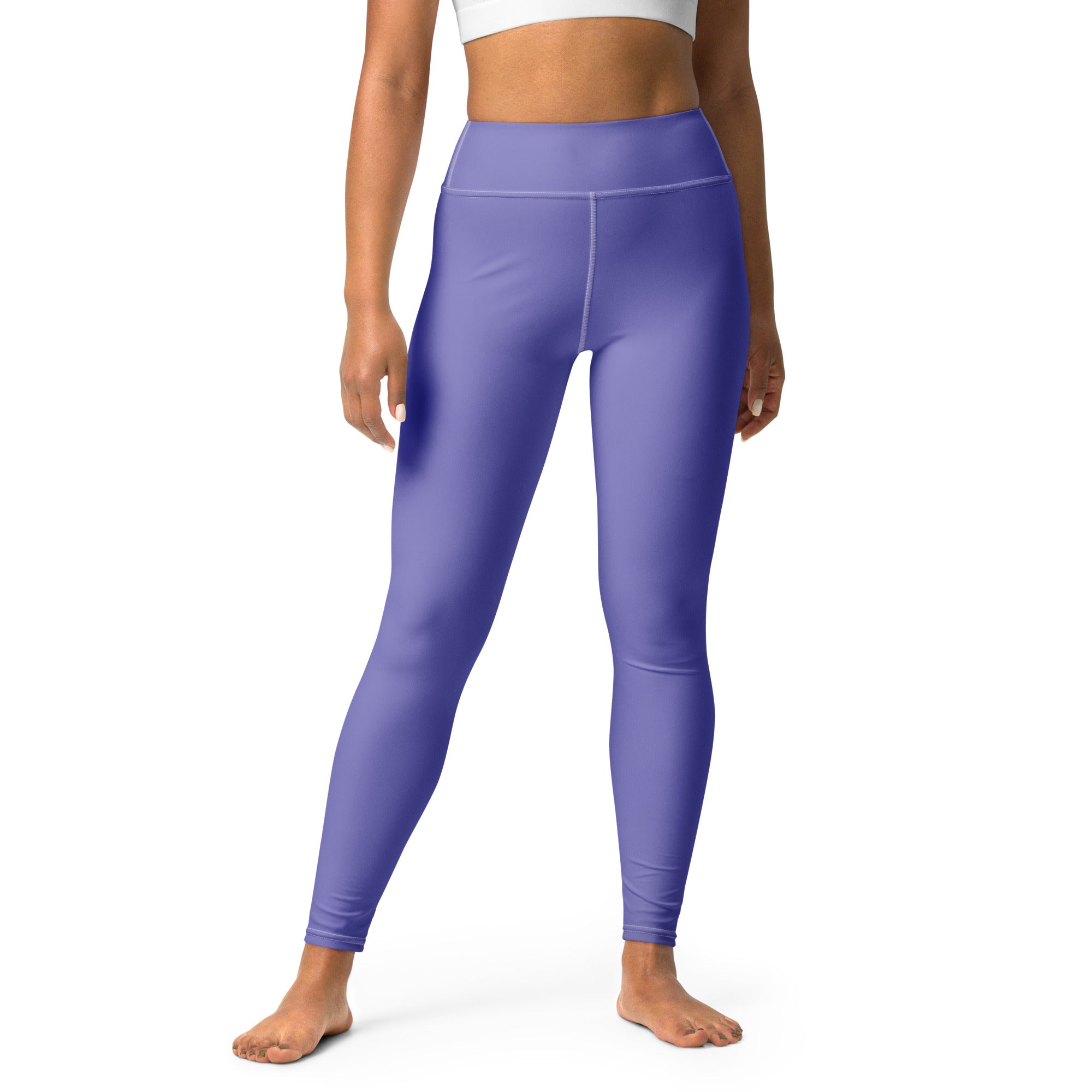 Women’s purple buttery soft yoga leggings featuring high-waisted smooth form-fitting material front view