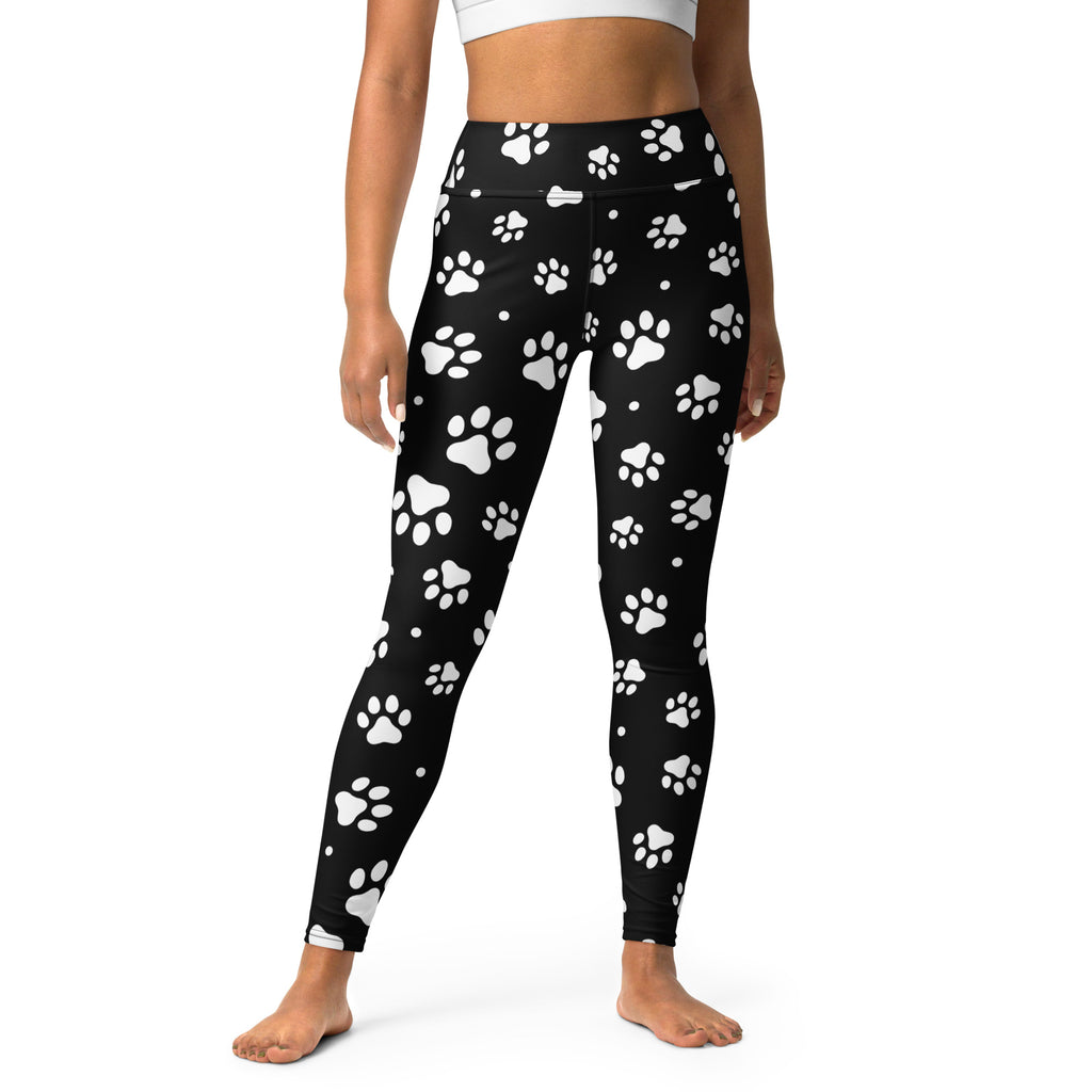 Women's Black Paw Print Buttery Soft Yoga Leggings
