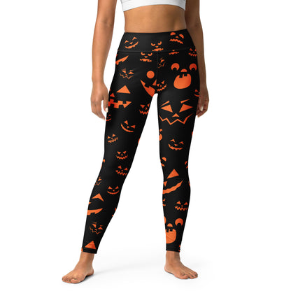 Women's Orange Jack-O'-Lantern Faces Halloween Buttery Soft Yoga Leggings