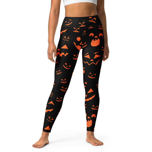 Women's Orange Jack-O'-Lantern Faces Halloween Buttery Soft Yoga Leggings