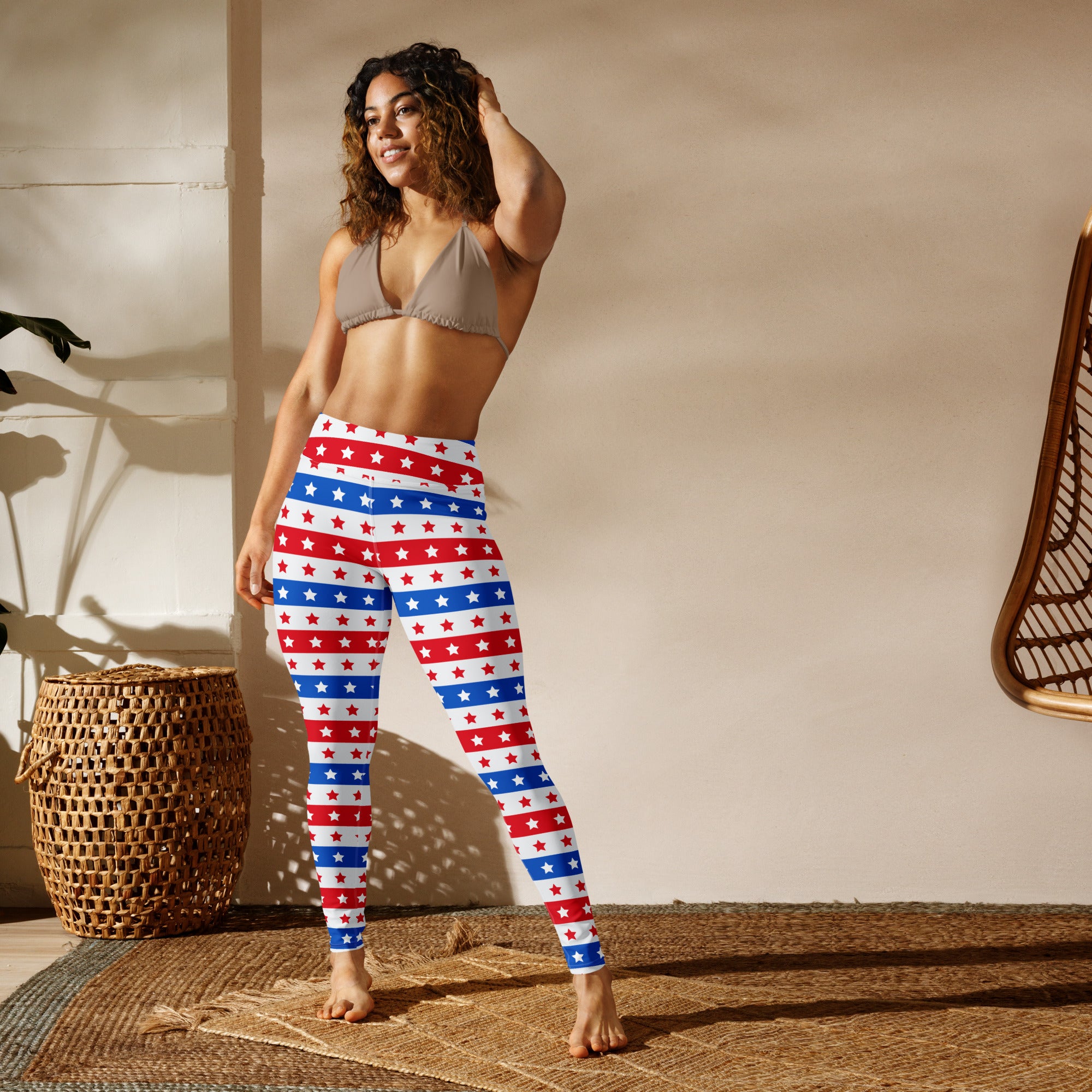 Women’s usa stars and stripes buttery soft high-waisted yoga leggings with red white and blue star pattern and stripes