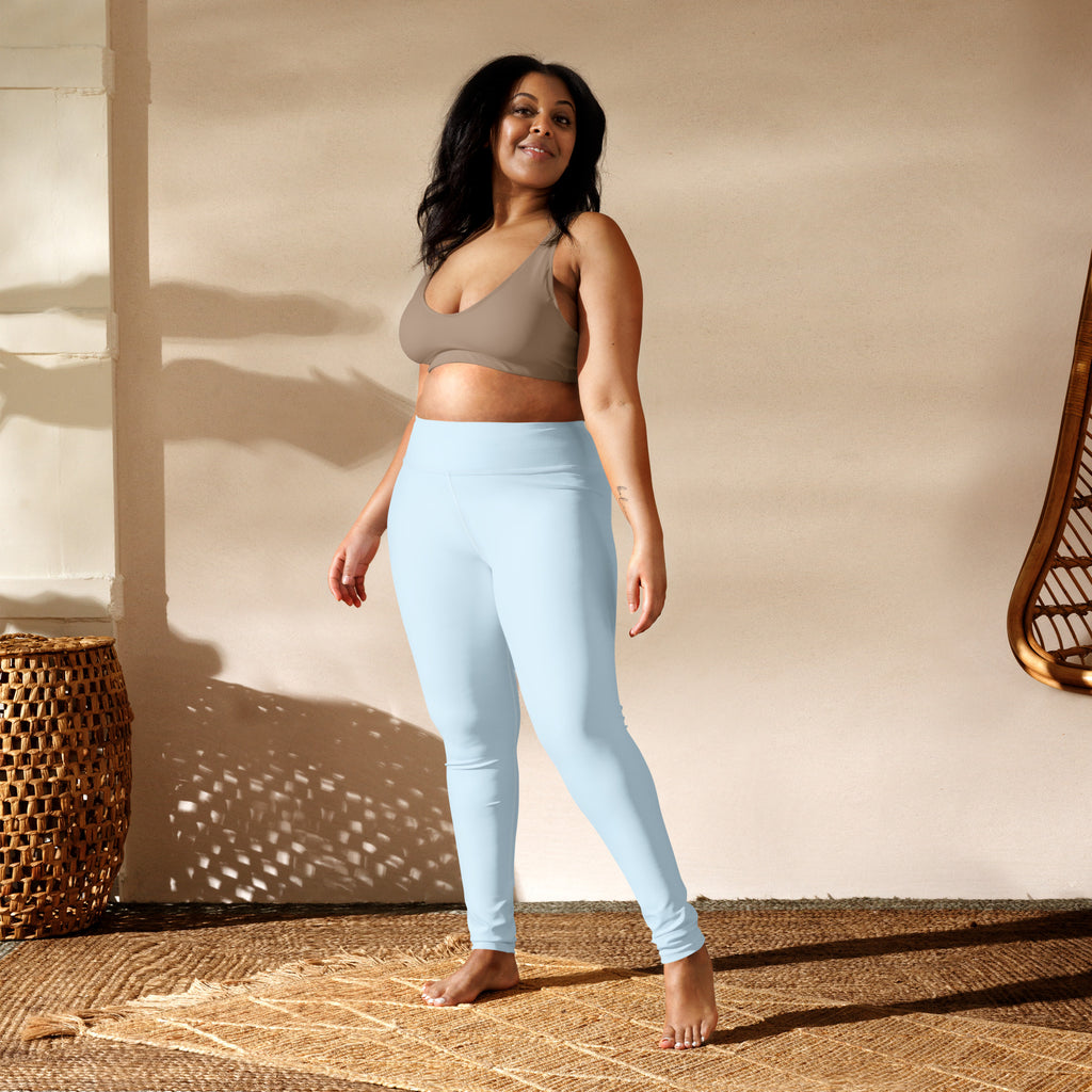 Light blue high-waisted buttery soft yoga leggings for women designed for comfort and flexibility