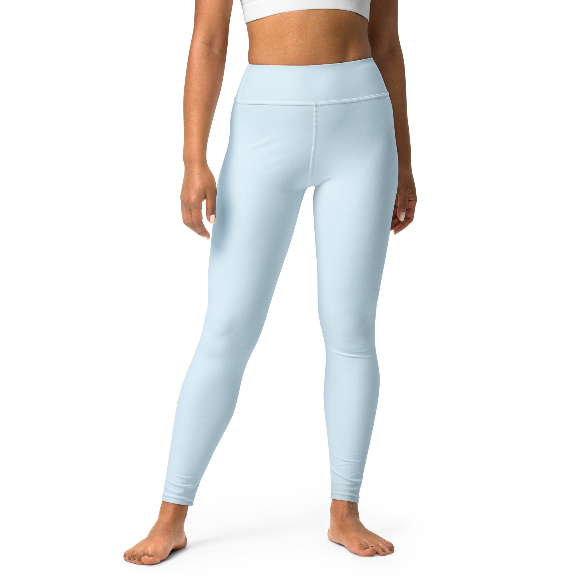 Light blue high-waisted women’s Nimbus blue buttery soft yoga leggings made of smooth stretchy fabric
