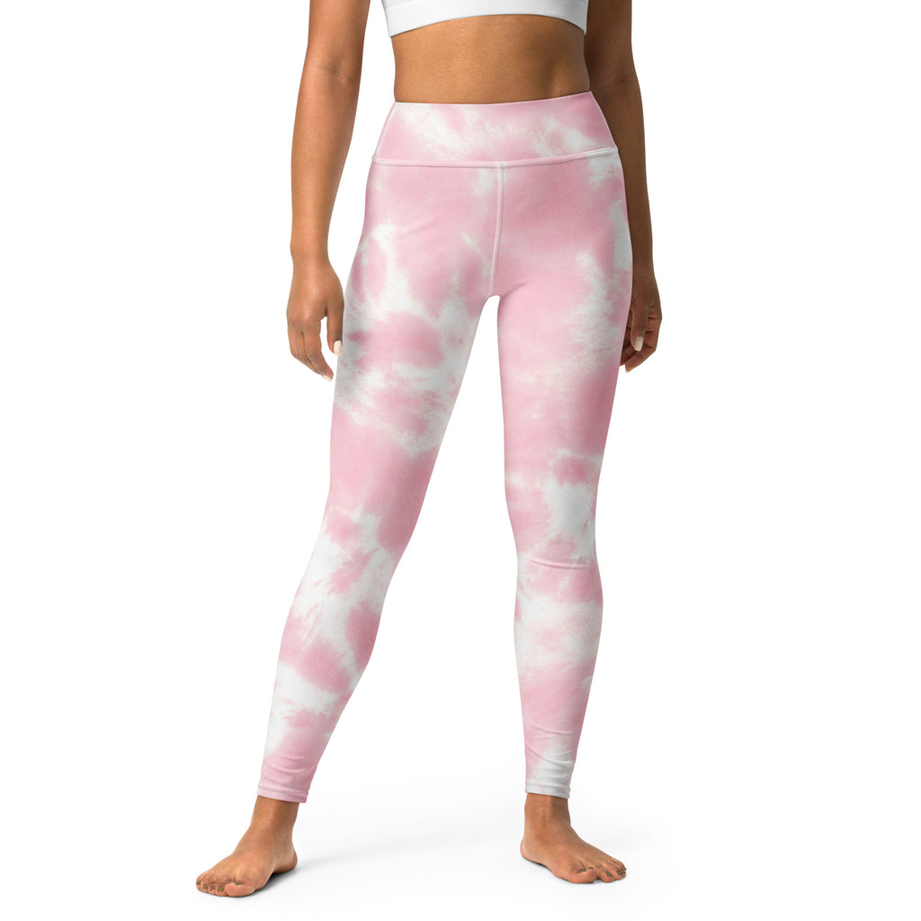 Women’s pink and white tie dye high waisted buttery soft yoga leggings perfect for comfort and style