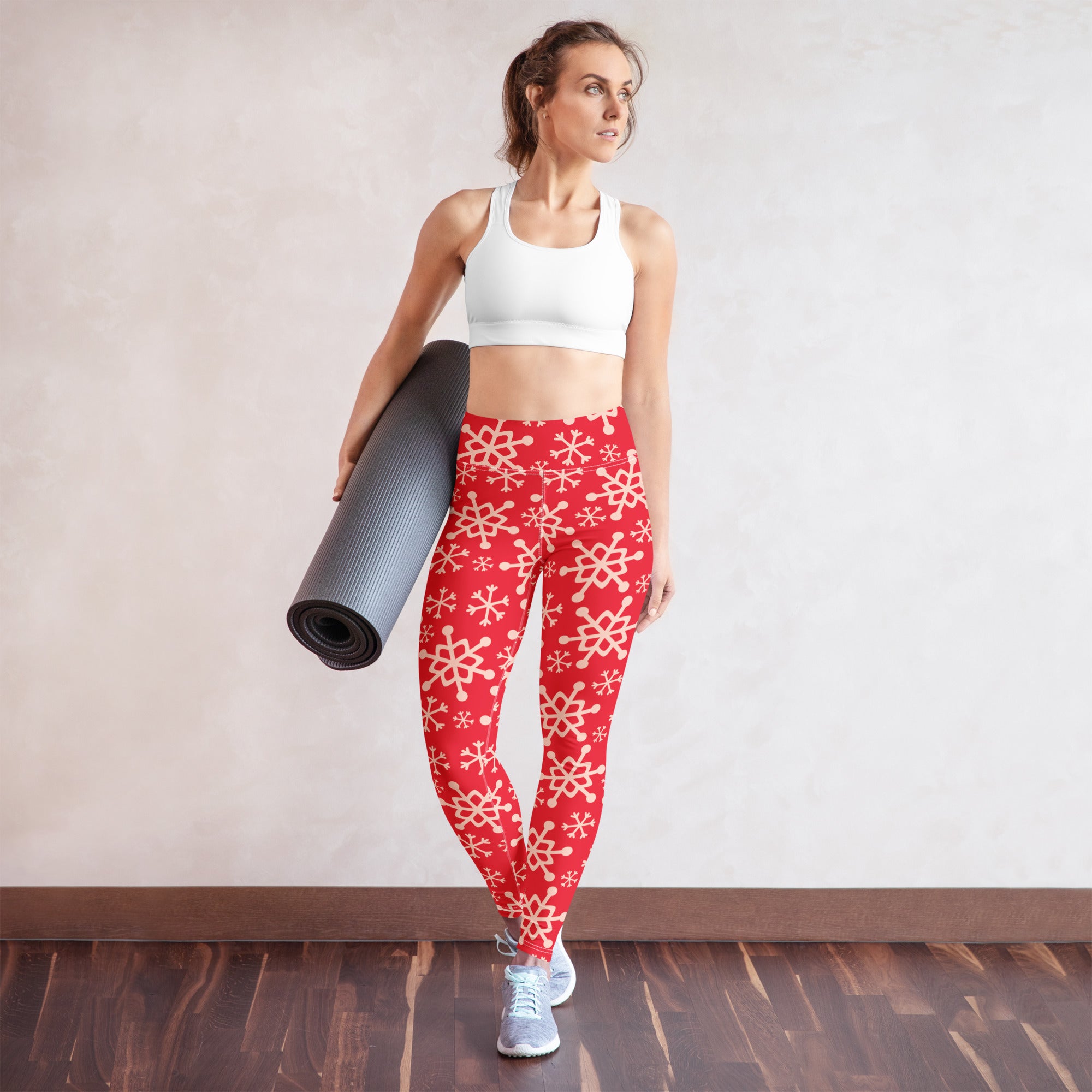 Women's Red Snowflake Buttery Soft Yoga Leggings