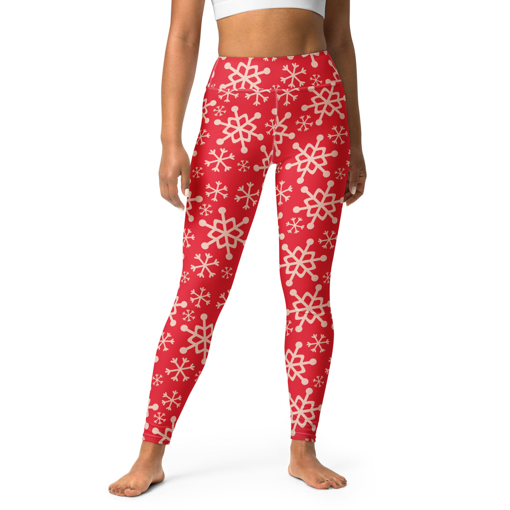 Women's Red Snowflake Buttery Soft Yoga Leggings