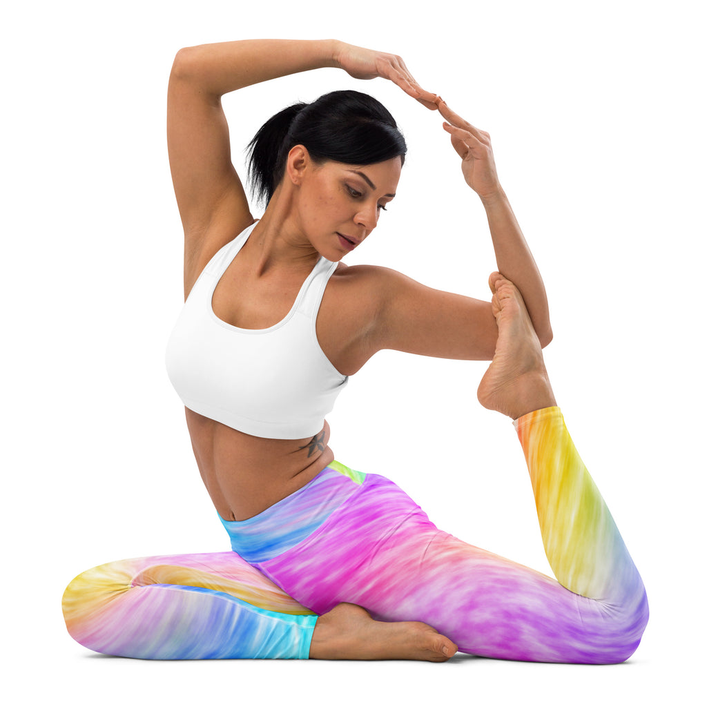 Women’s rainbow tie dye buttery soft yoga leggings made of stretchy quick drying fabric for high waisted comfort